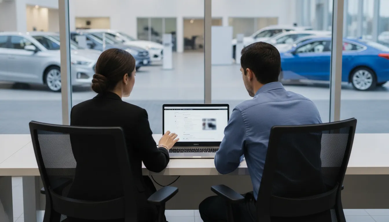 Automotive dealership BDC team reviewing a lead response workflow
