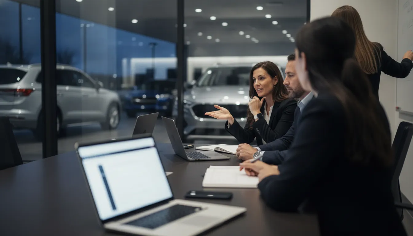 Dealership marketing team reviewing customer journey