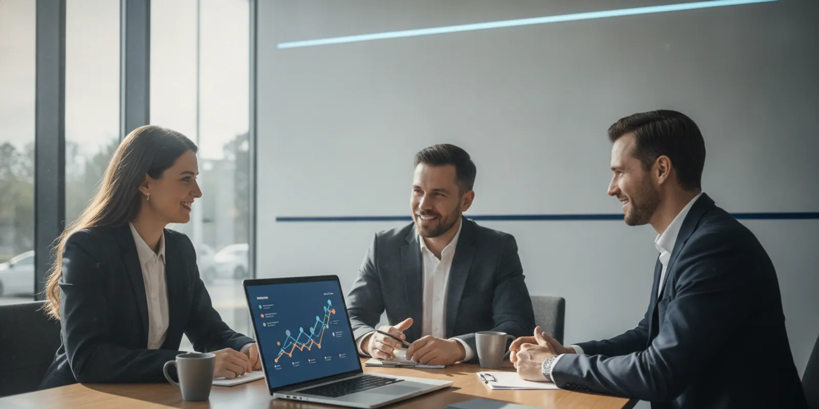 Dealership marketing team reviewing customer and campaign performance data on a laptop