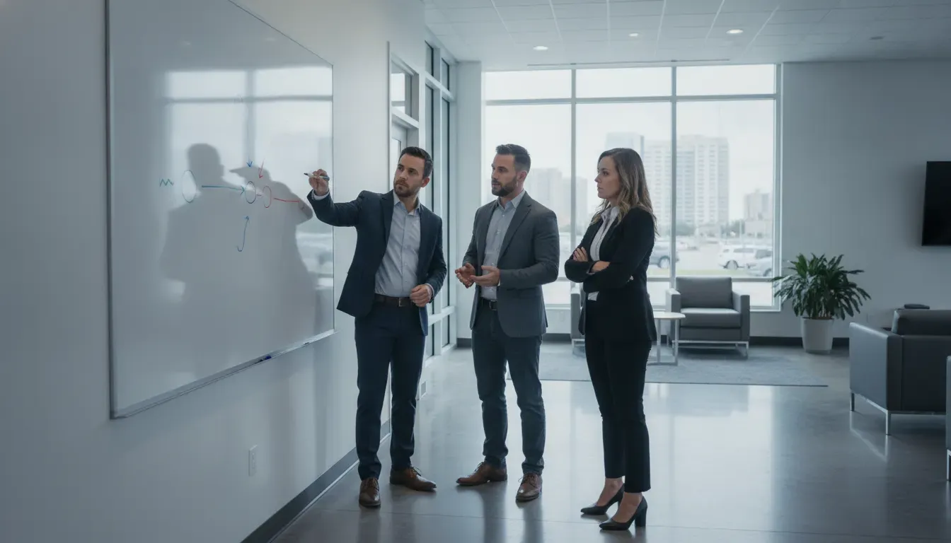 Dealership marketing team mapping the path from social ad to Messenger conversation and showroom appointment